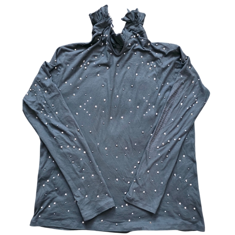 Dior Charcoal Buttoned Top with Stud Accents - Picture 2 of 6